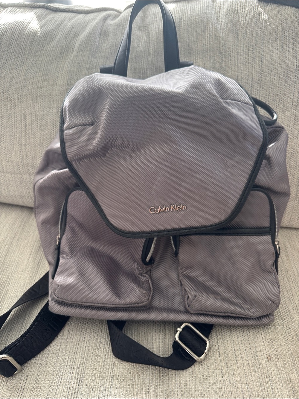 Calvin Klein Light Gray Backpack with Black Trim